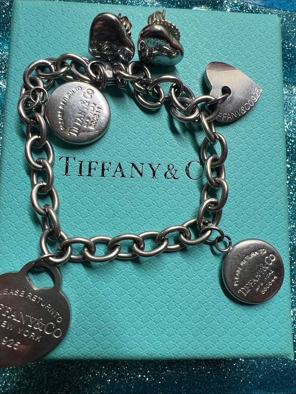 Tiffany & Co. Sterling Silver Charm Bracelet with Heart & Disc Charms